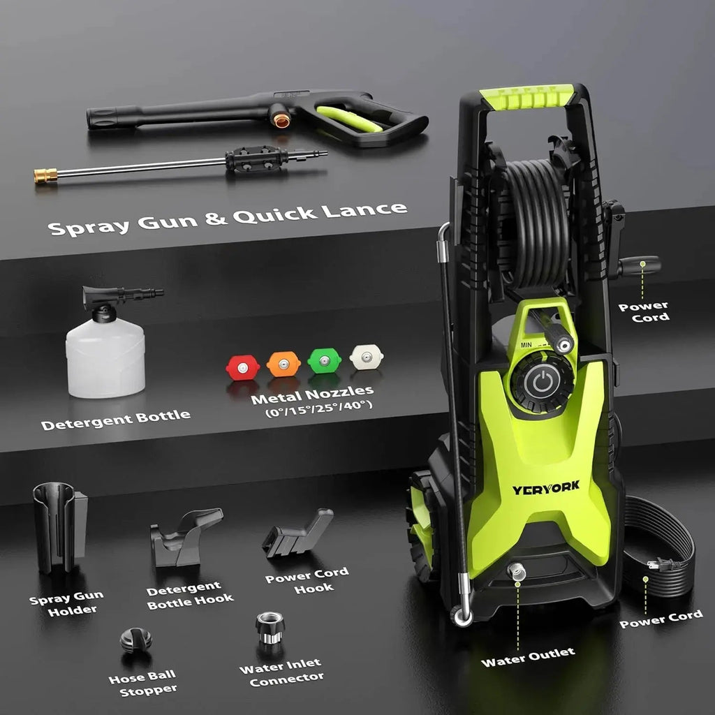 Yeryork 5000 PSI 2.5 GPM Electric Pressure Washer with Adjustable Pressure & Hose Reel