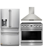 Thor Kitchen A-Series 4-Piece Appliance Package - 36-Inch Electric Range, Wall Mount Range Hood, Refrigerator with Water Dispenser, and Dishwasher in Stainless Steel